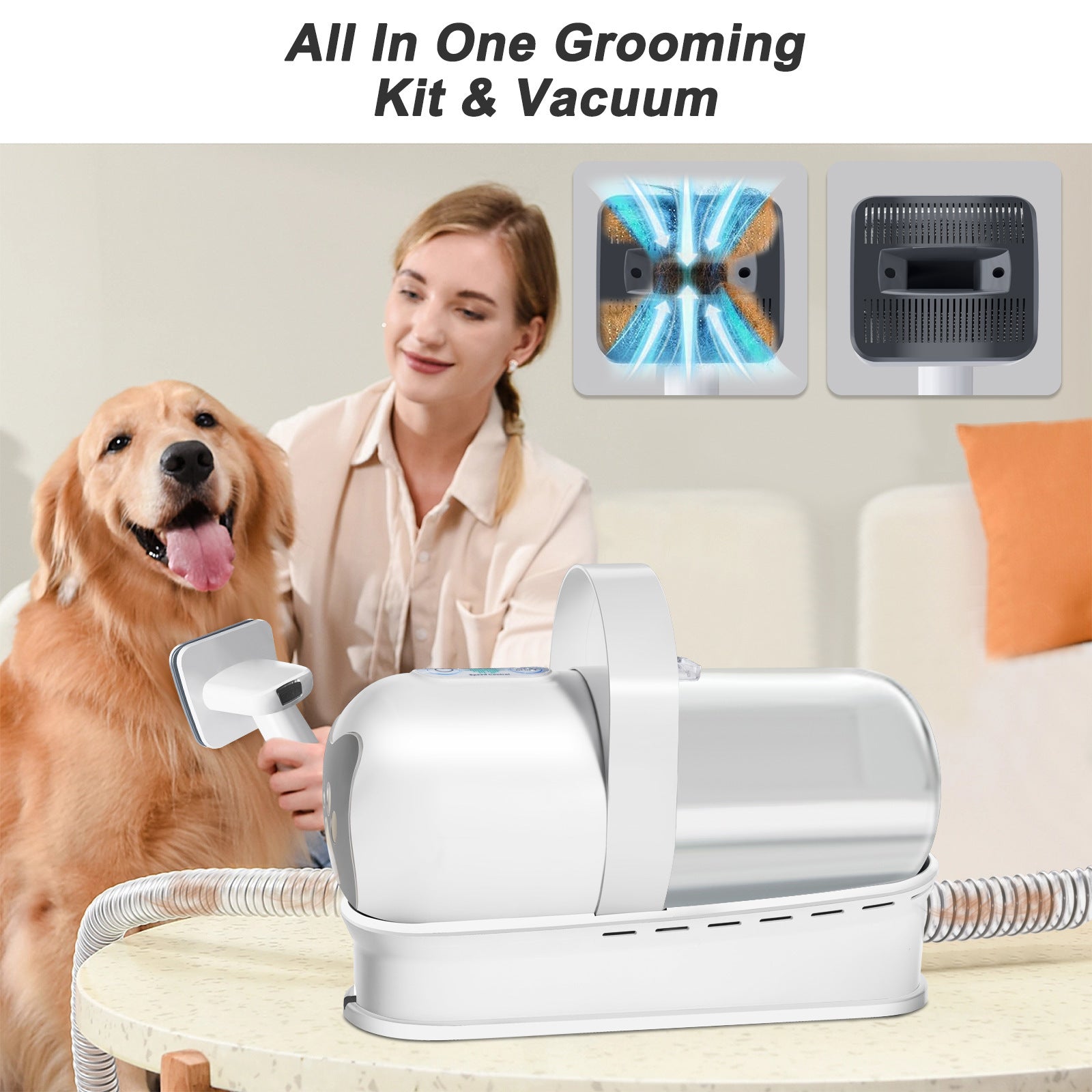 PawVibes 7-in-1 Pet Grooming Vacuum Kit - complete kit with all 7 accessories lifestyle scene