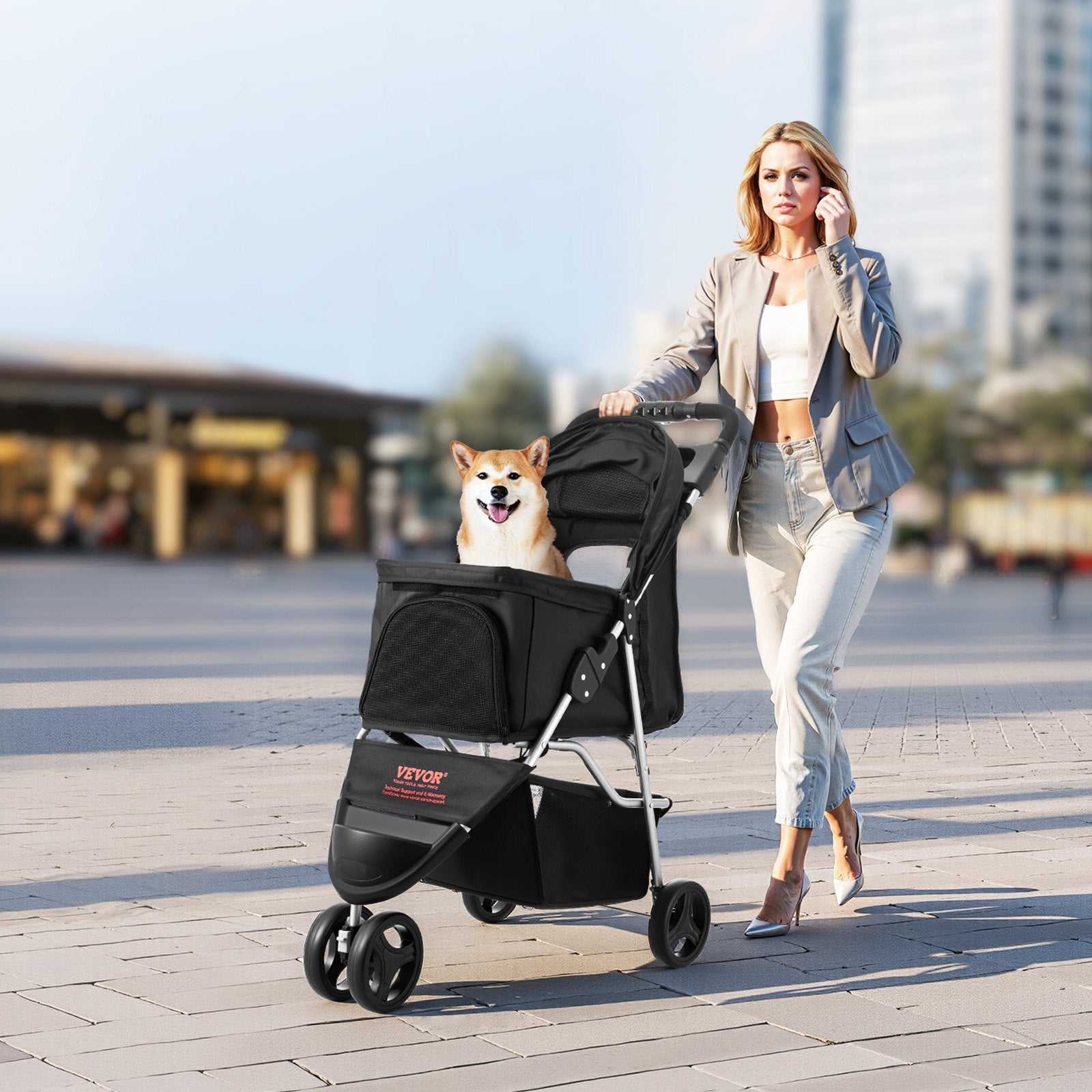 PawVibes™ Foldable Pet Stroller - 3-Wheel Travel Carrier up  - premium pet product