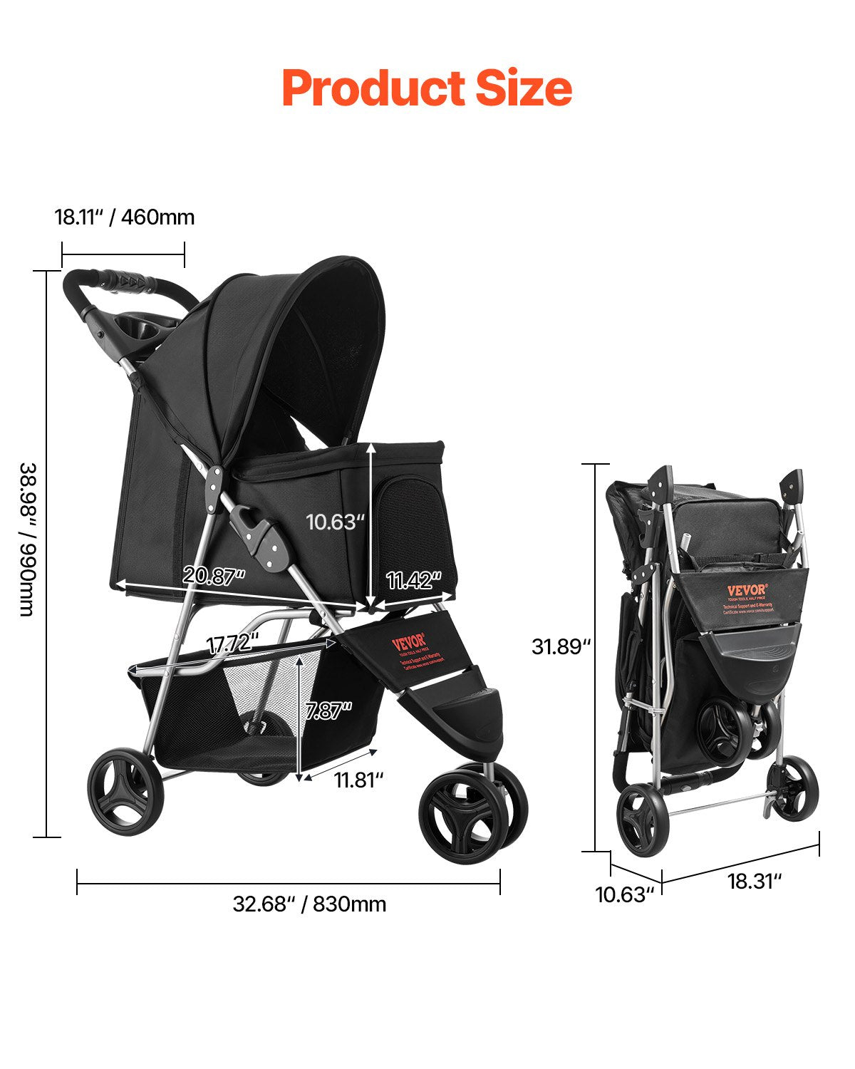 PawVibes™ Foldable Pet Stroller - 3-Wheel Travel Carrier up  - premium pet product