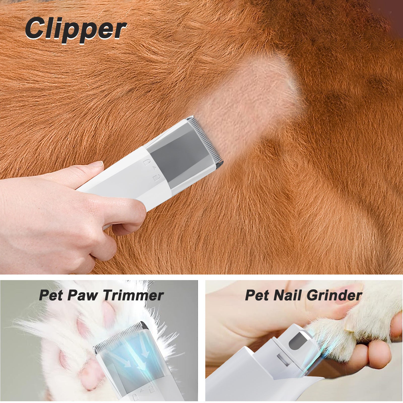PawVibes 7-in-1 Pet Grooming Vacuum Kit - clipper paw trimmer and nail grinder attachments close-up