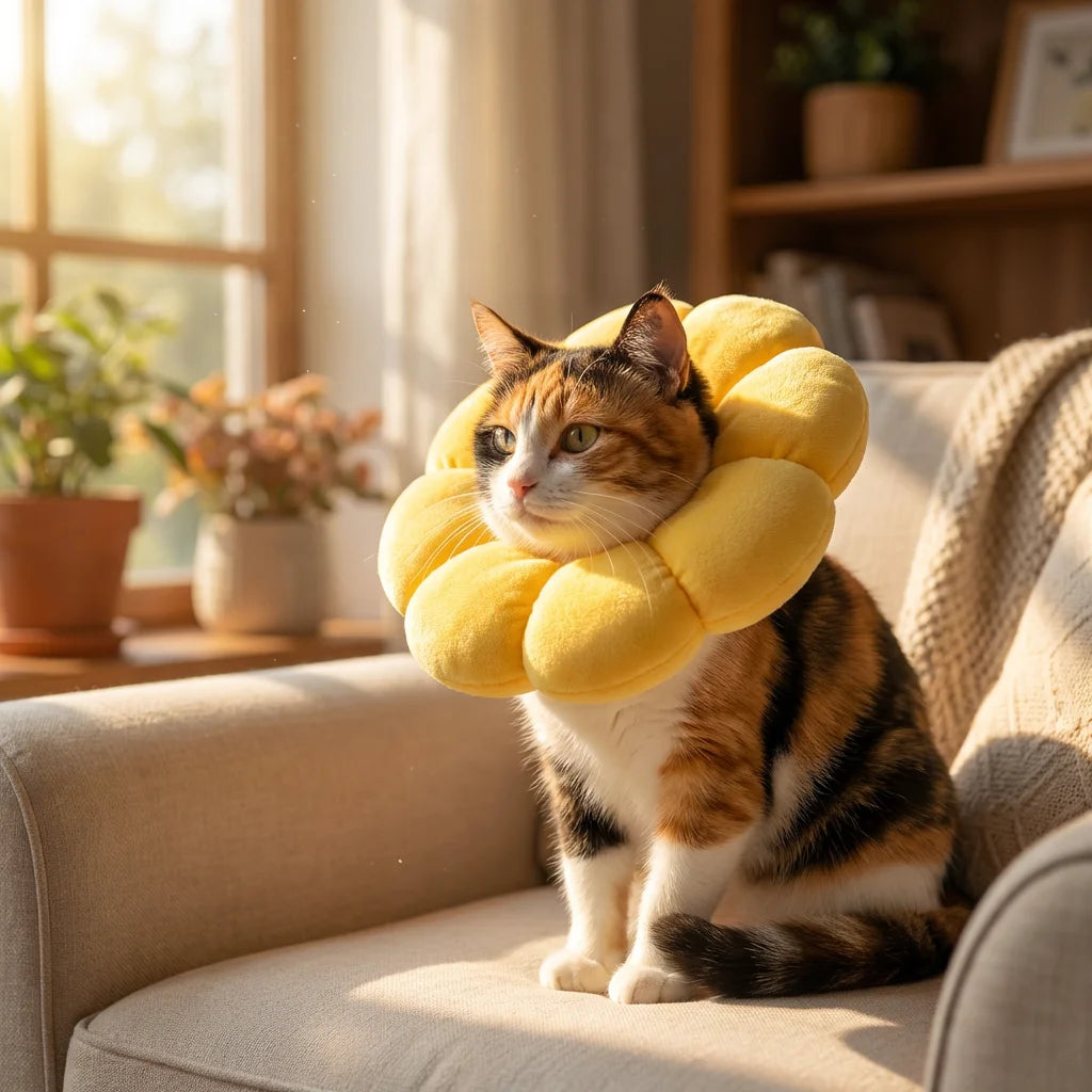 PawVibes™ Sunflower Soft Elizabethan Cat Cone - premium pet product