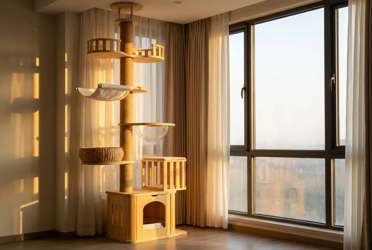 PawVibes™ Multi-Level Cat Tower Elegant Feline Sanctuary - premium pet product