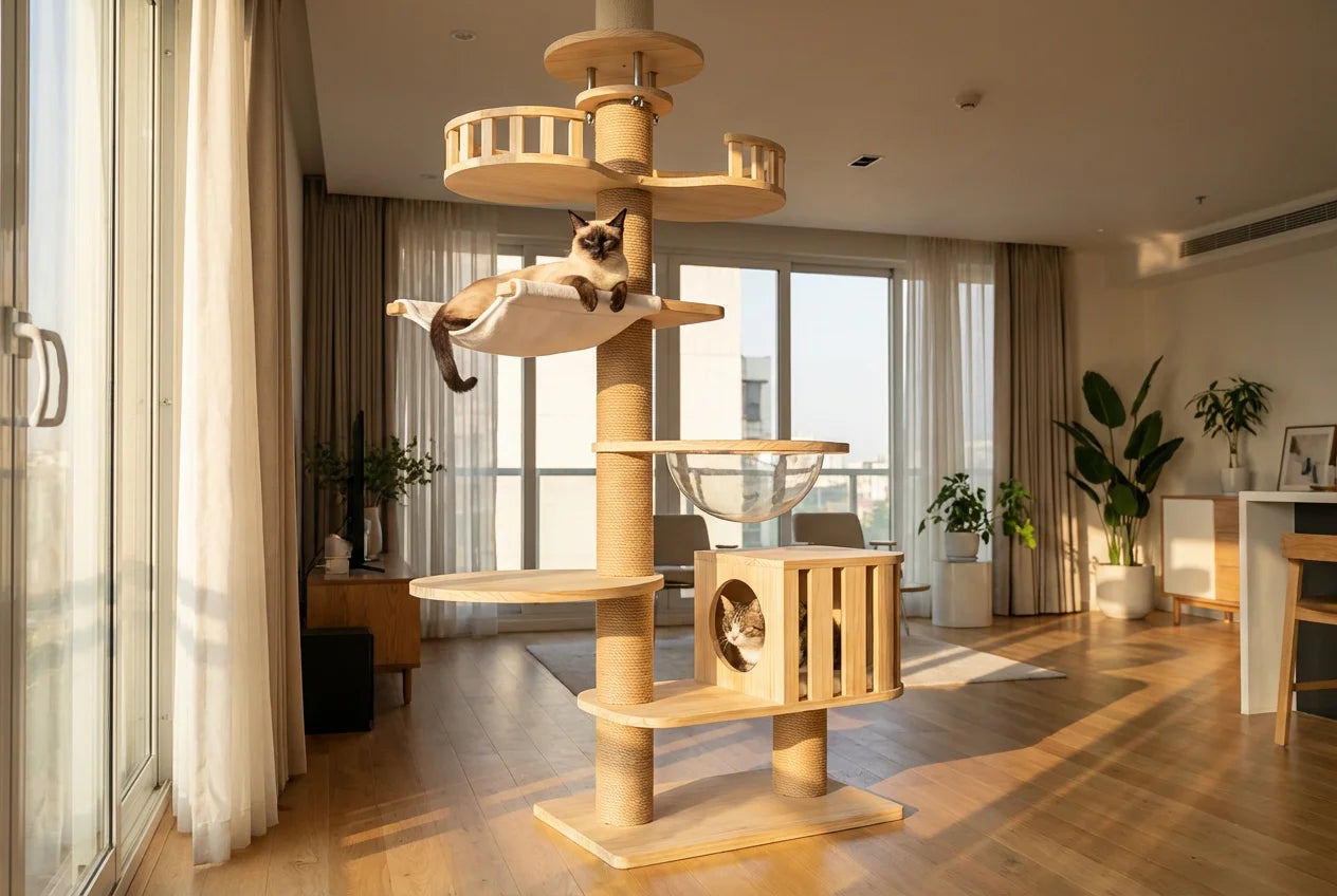 PawVibes™ Multi-Level Cat Tower Elegant Feline Sanctuary - premium pet product