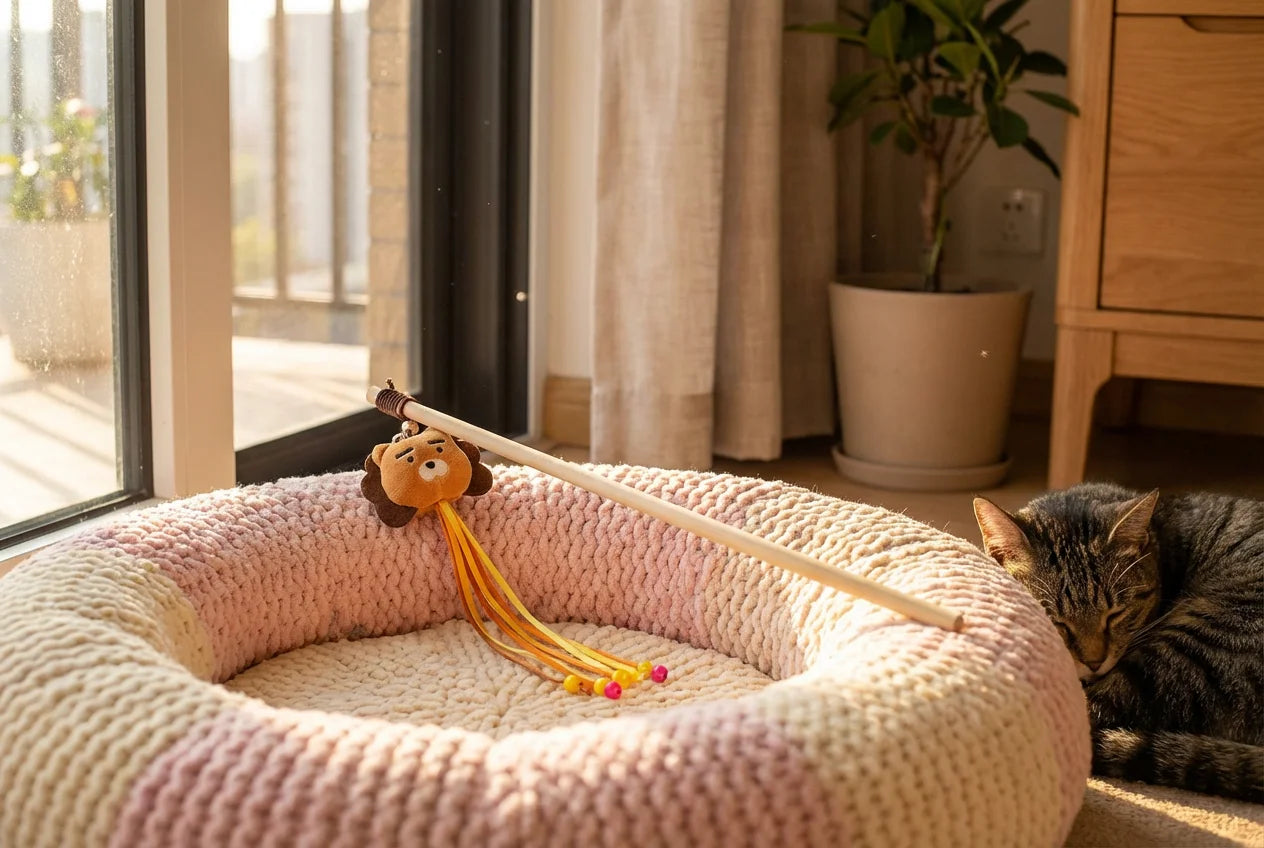 PawVibes™ Aesthetic Wooden Tassel Cat Wand for Cats - Playfu - premium pet product