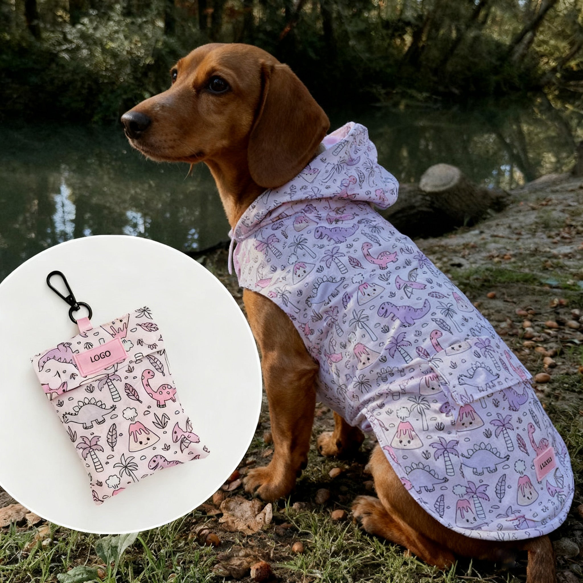 PawVibes™ Dinosaur Waterproof Raincoat Dog Adventure Ready - premium pet product