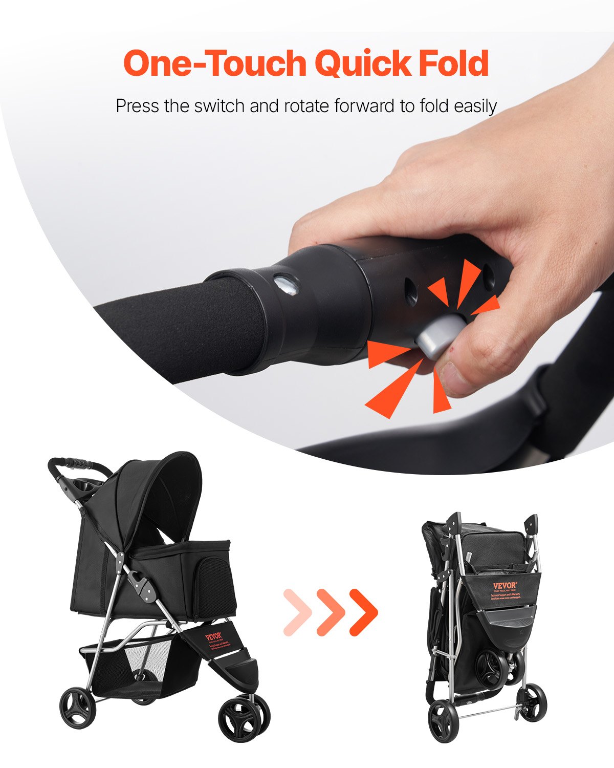 PawVibes™ Foldable Pet Stroller - 3-Wheel Travel Carrier up  - premium pet product