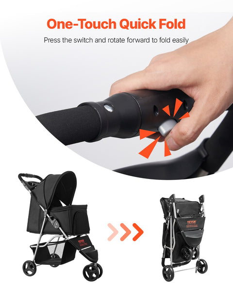 PawVibes™ Foldable Pet Stroller - 3-Wheel Travel Carrier up to 35lbs - alternate view
