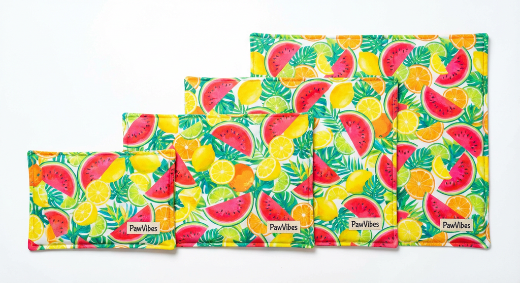 PawVibes summer fruit cooling mat multiple sizes — waterproof ice silk pet mat